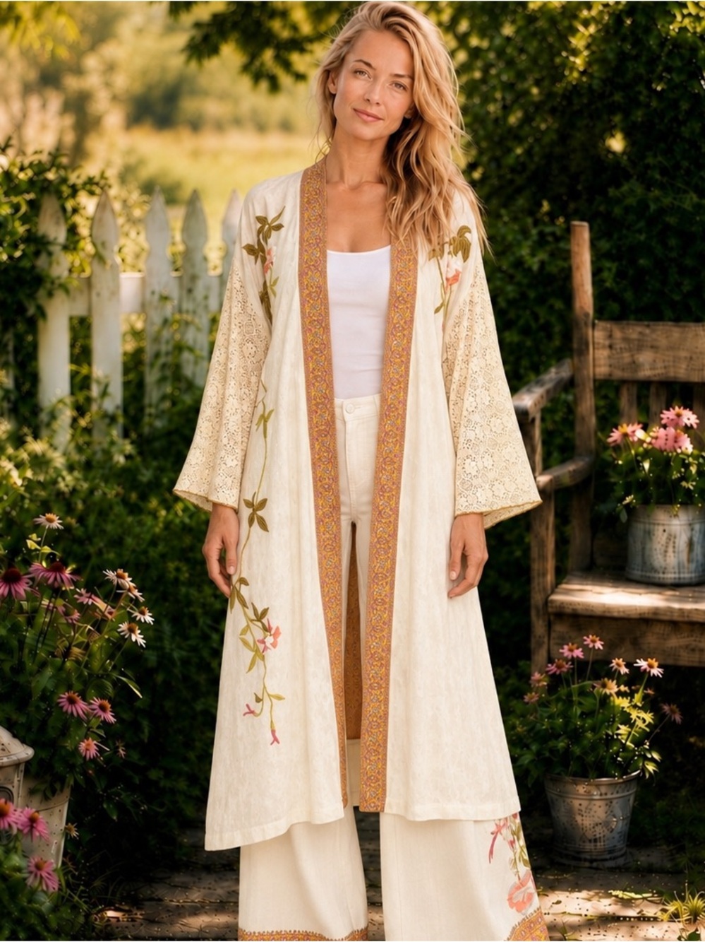 NWT Aratta My Beauty Reversible Crane Lace Kimono Topper OS